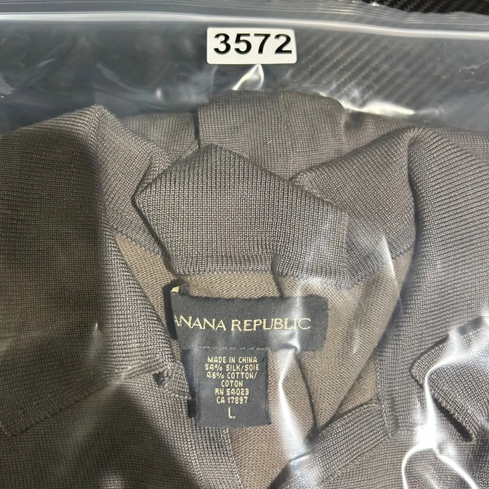 Banana Republic Silk Blend Polo Shirt Mens L Brown Short Sleeve Johnny Collar